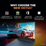 HP Smartchoice Victus, AMD Ryzen 7 7445HS, 6GB RTX 3050, 16GB DDR5(Upgradeable) 512GB SSD, FHD, 144Hz, 300 nits, 15.6''/39.6cm, Win 11, M365* Office24, Blue, 2.29kg, fb3134AX/3120ax, Gaming Laptop - Image 2